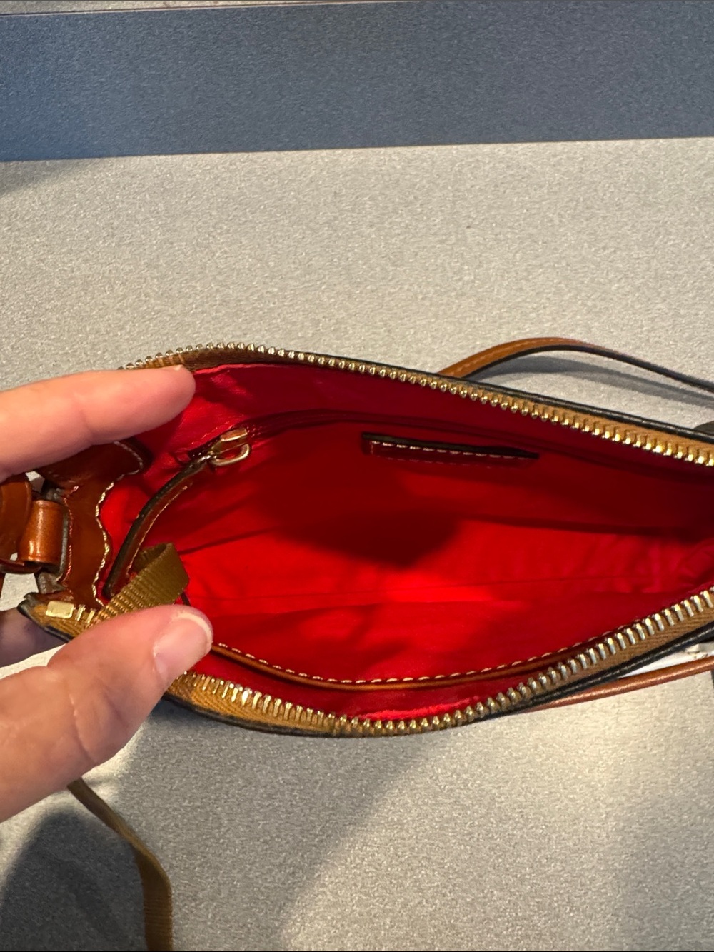 Dooney & Bourke Black with Brown Trim Pebbled Leather Crossbody - Picture 4 of 6